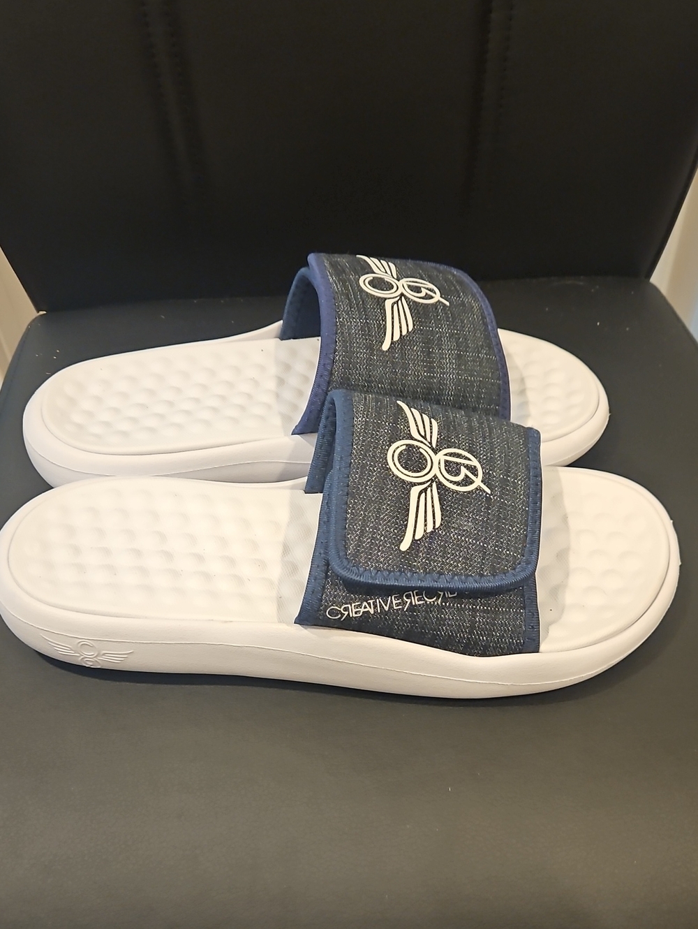 Creative Recreation Kids Denim Navy Slide Sandals with White Sole